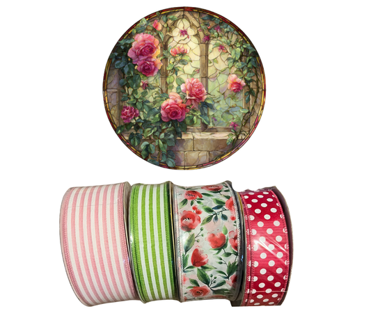 Faux stained glass rose Sign and Ribbon Set