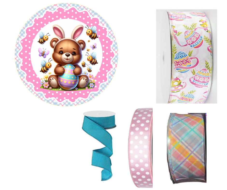 Easter Bunny with eggs and bees Sign and Ribbon Set