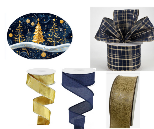 Blue and Gold Trees  Sign and Ribbon Set