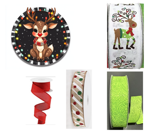 Reindeer in lights Sign and Ribbon Set