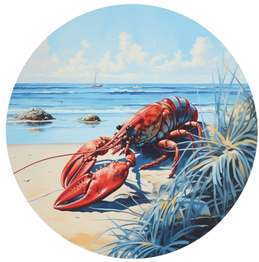 Beach scene with Lobster Wreath Sign Round