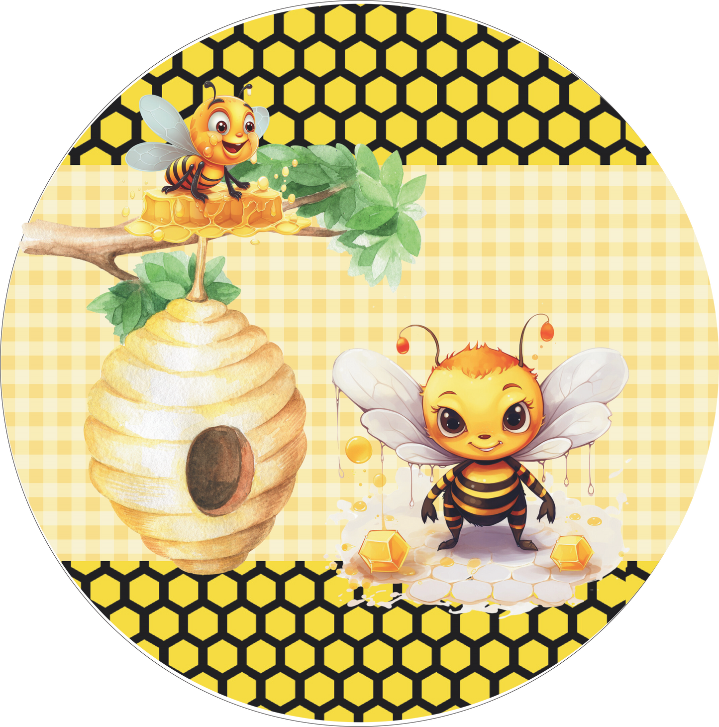 Bees and Nest with Honeycomb Round