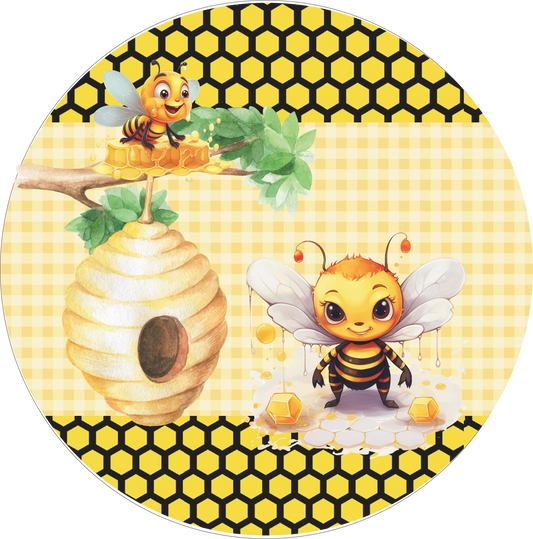 Bees and Nest with Honeycomb Round