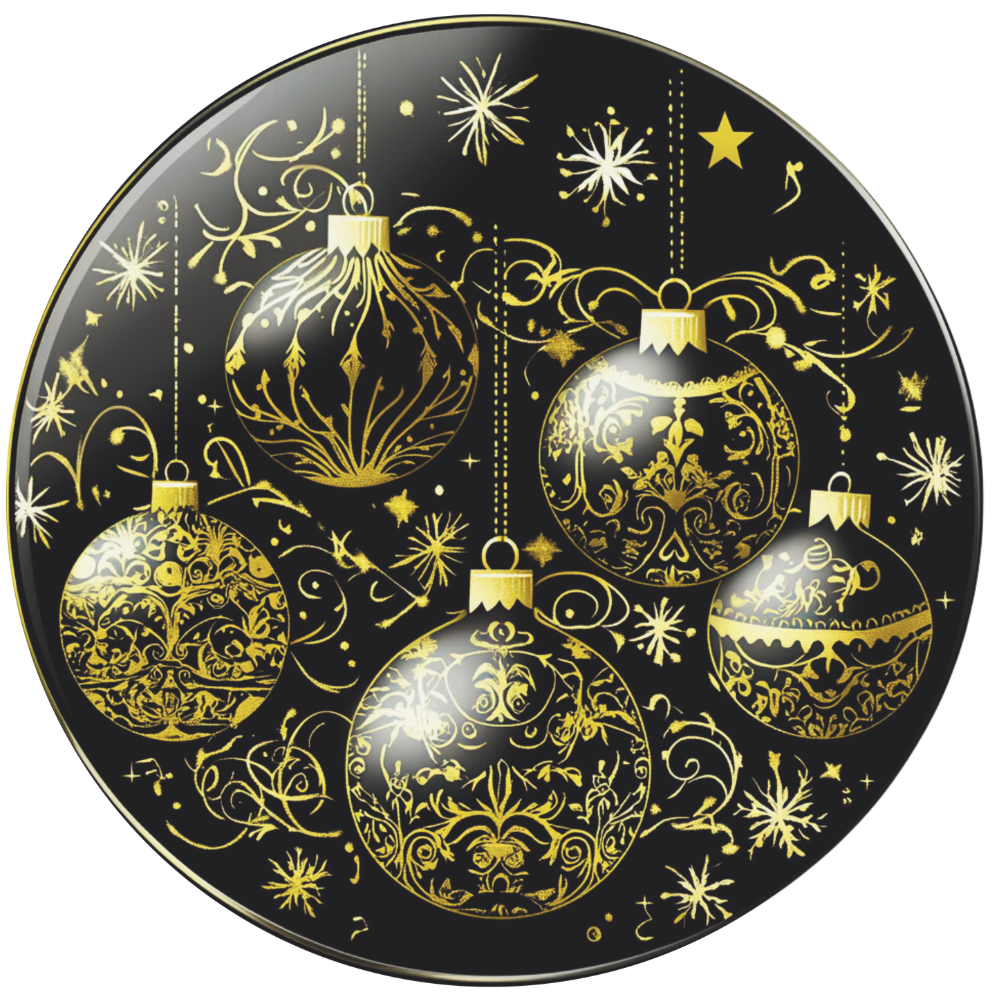 Black and Gold Hanging Ornaments with gold glitter Round Sign