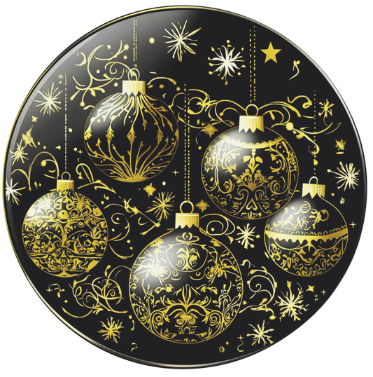 Black and Gold Hanging Ornaments with gold glitter Round Sign