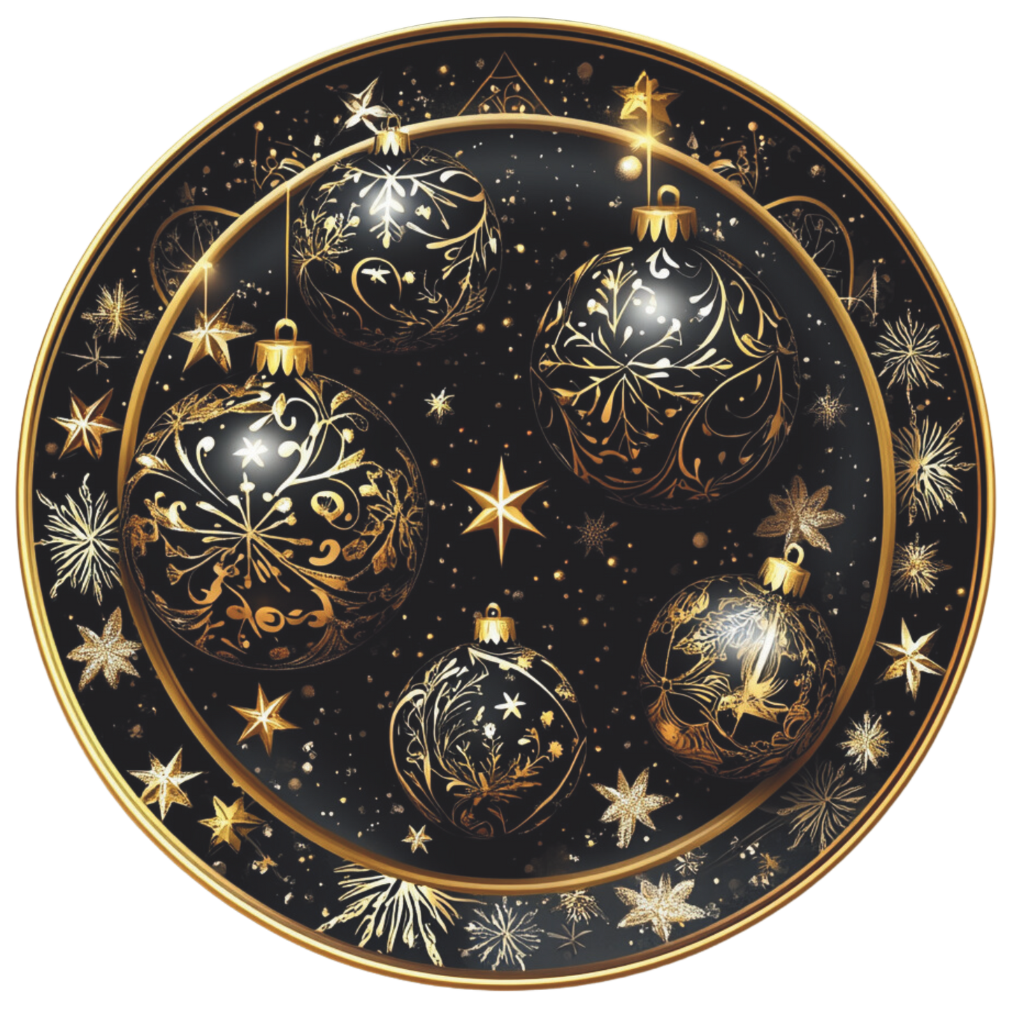 Black and Gold Ornaments framed Round Sign