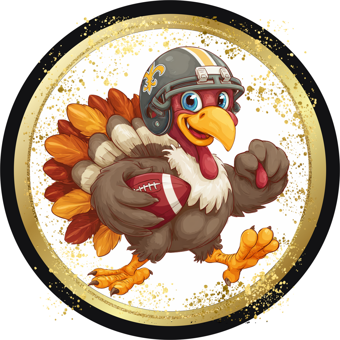 Black and Gold themed colorful Turkey with Football Round