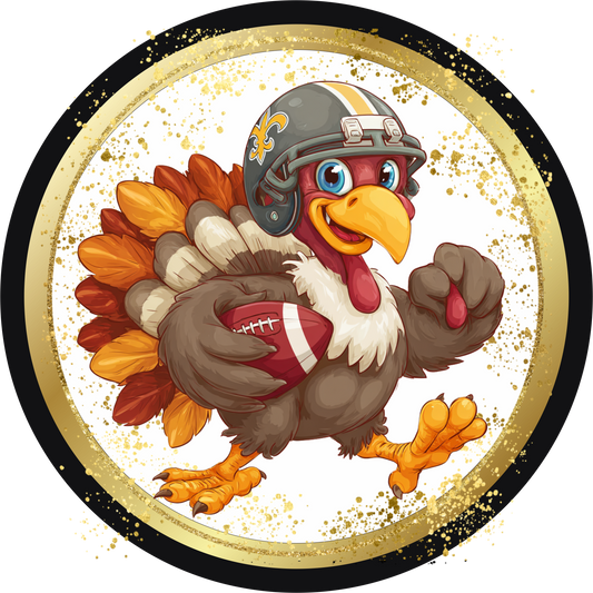 Black and Gold themed colorful Turkey with Football Round