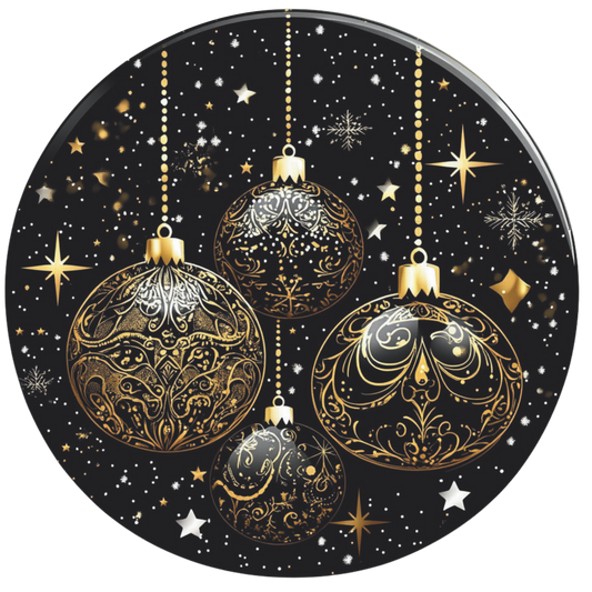 Black and Antique Gold Hanging Ornaments with gold swirls Round Sign