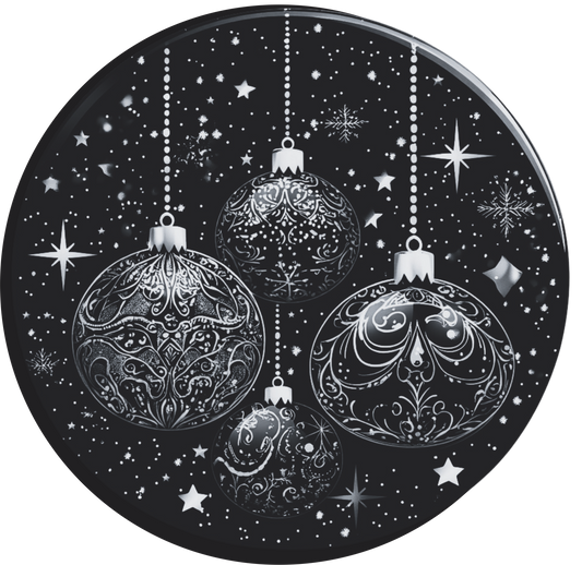 Silver and Black Hanging Ornaments Round Sign