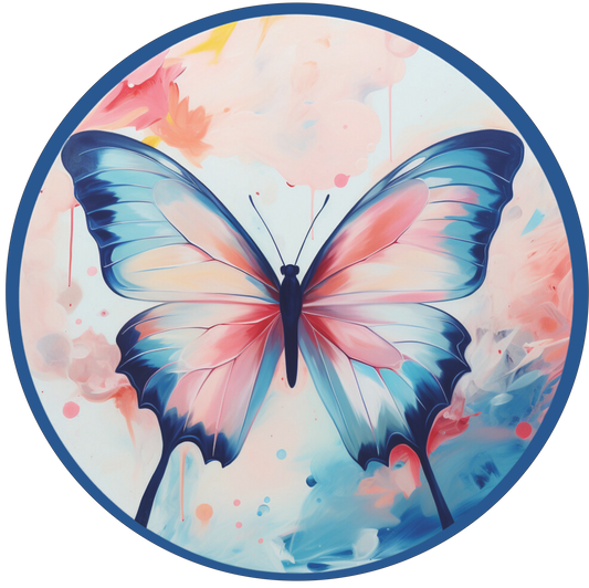 Watercolor Pink and Blue Butterfly Round