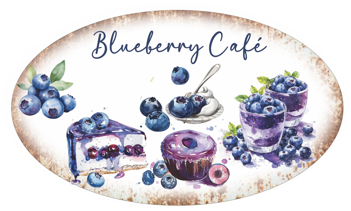 Blueberry cafe vintage sign Oval