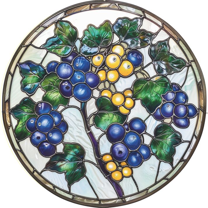 Blueberry faux stained glass sign round – RCL Signs and More