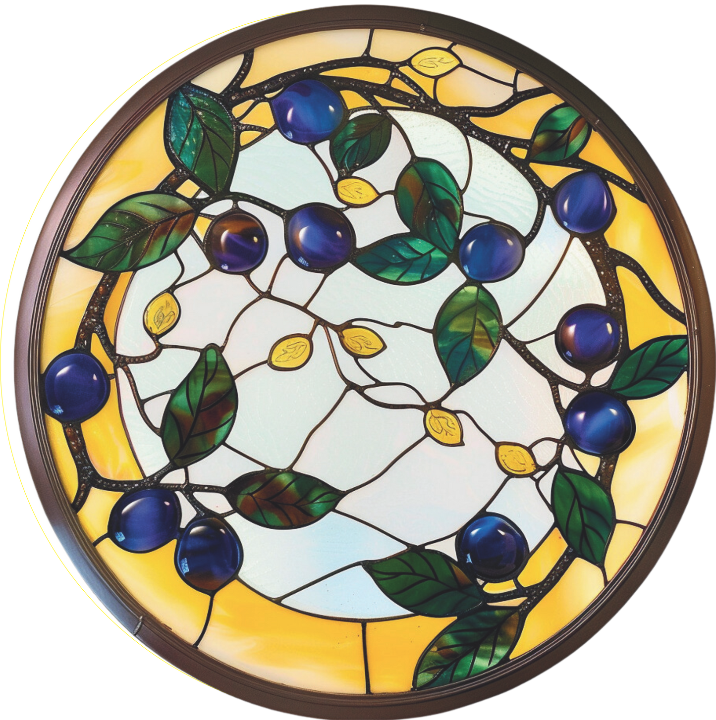 Blueberry with yellow frame faux stained glass sign round