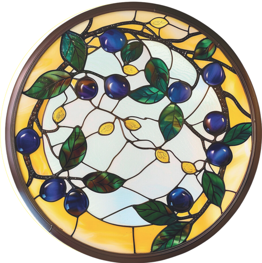 Blueberry with yellow frame faux stained glass sign round