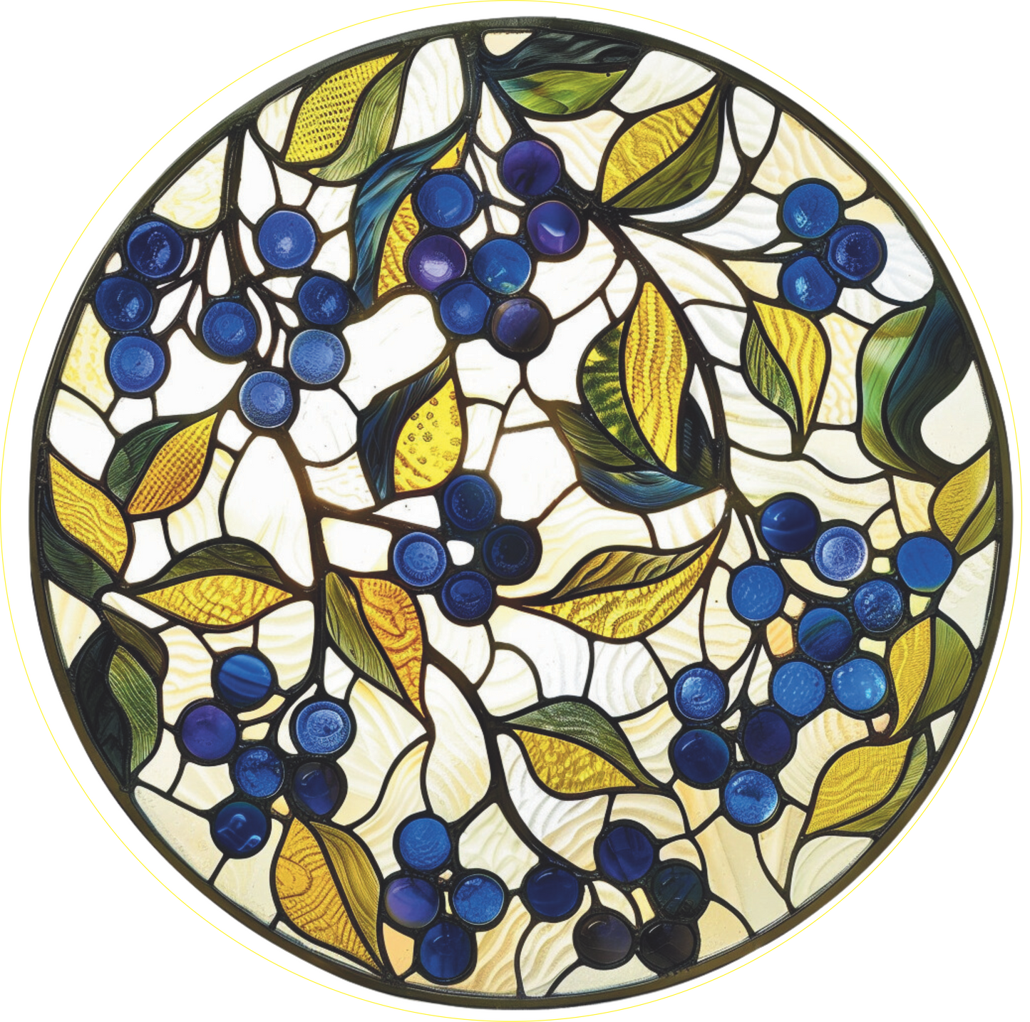 Blueberry with yellow leaves faux stained glass sign round