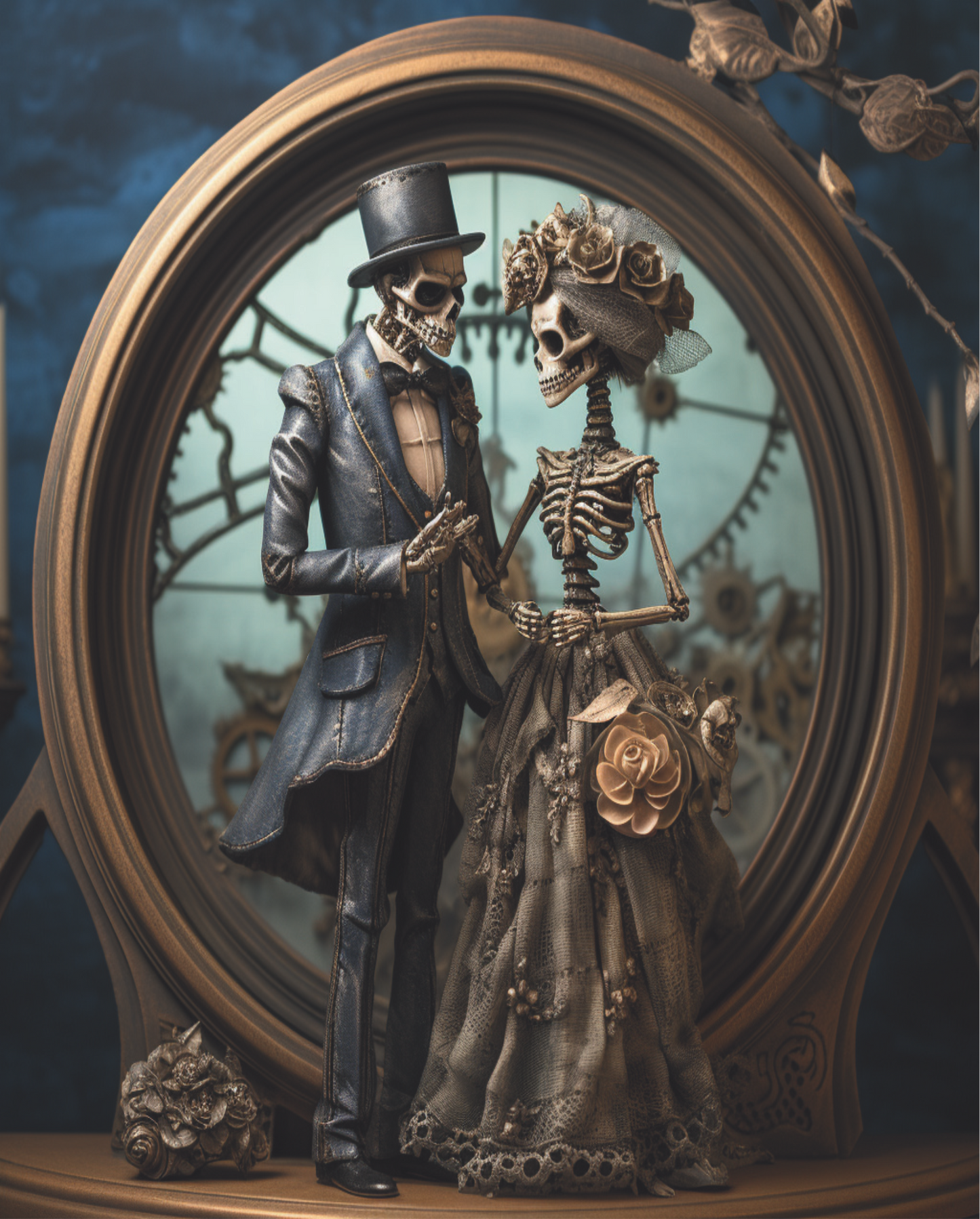 Framed steampunk skeleton wedding couple  8x10