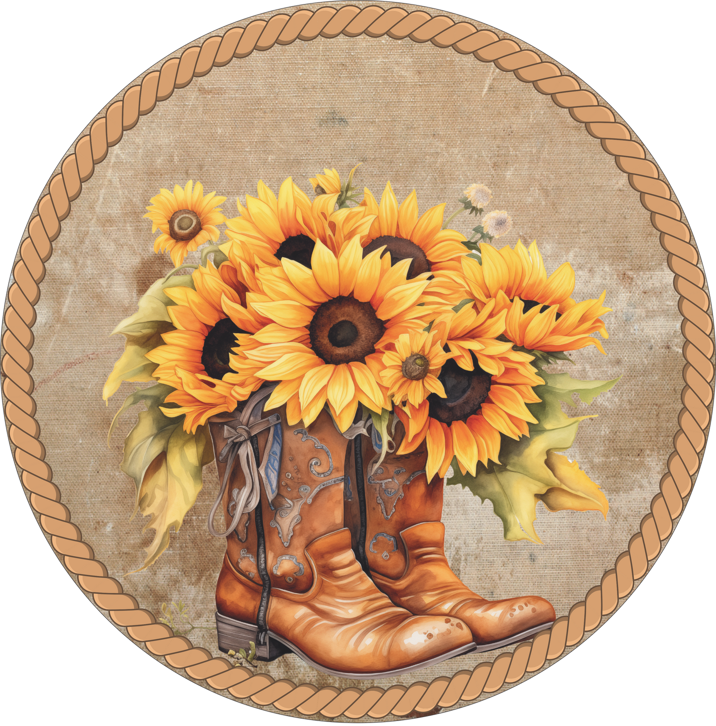 Cowgirl boots with sunflowers Round