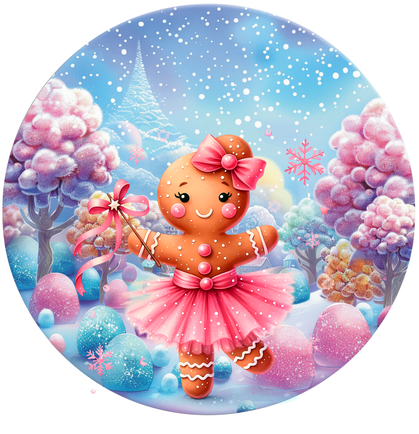 Gingerbread girl dancing in pink tutu Round sign