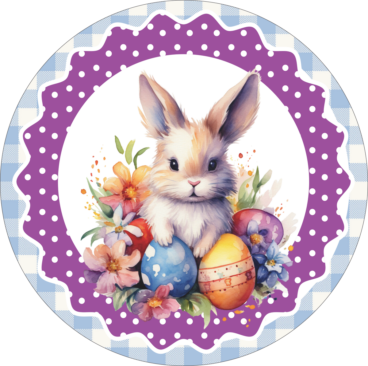 Easter Rabbit Round Easter Bunny with colored eggs Round – RCL Signs and More