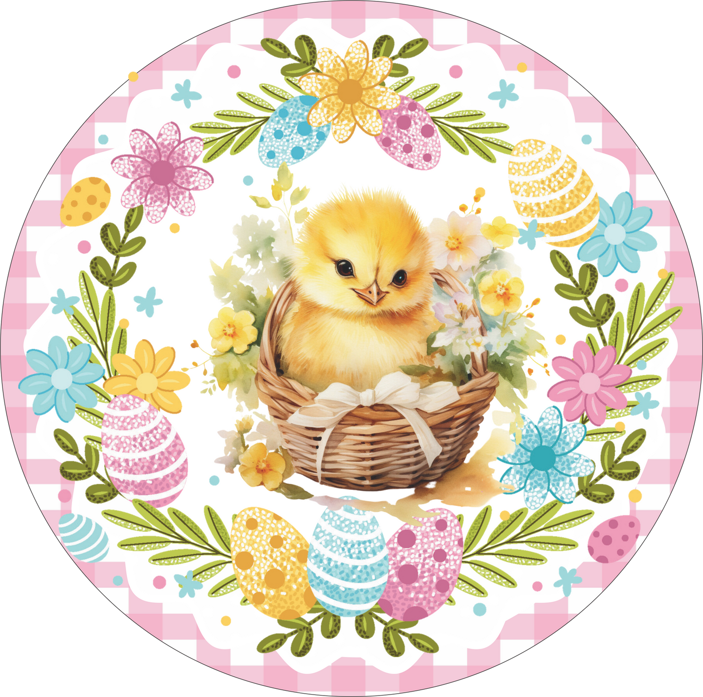 Easter chick in a basket Round