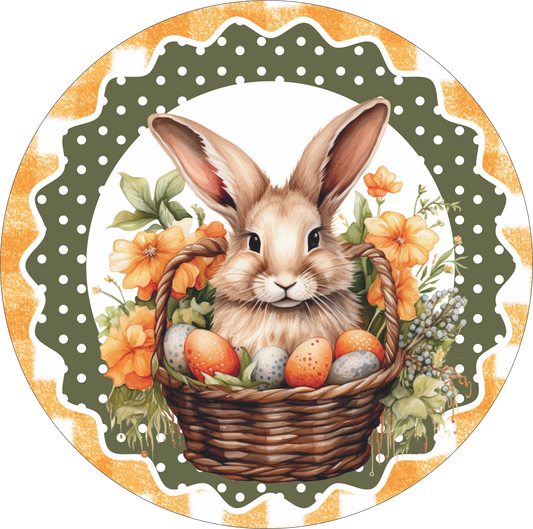 Easter Bunny Basket in Orange and Greens Round