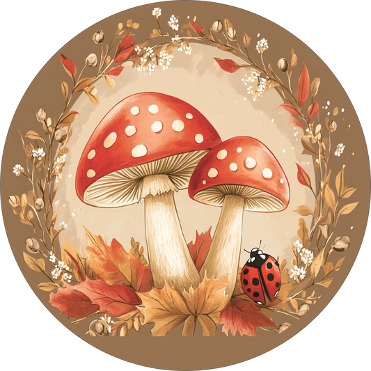 Fall Mushrooms Round Sign