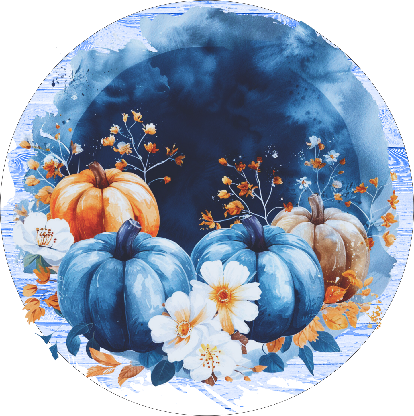 Fall Pumpkins in Shades of Blues  Sign Round