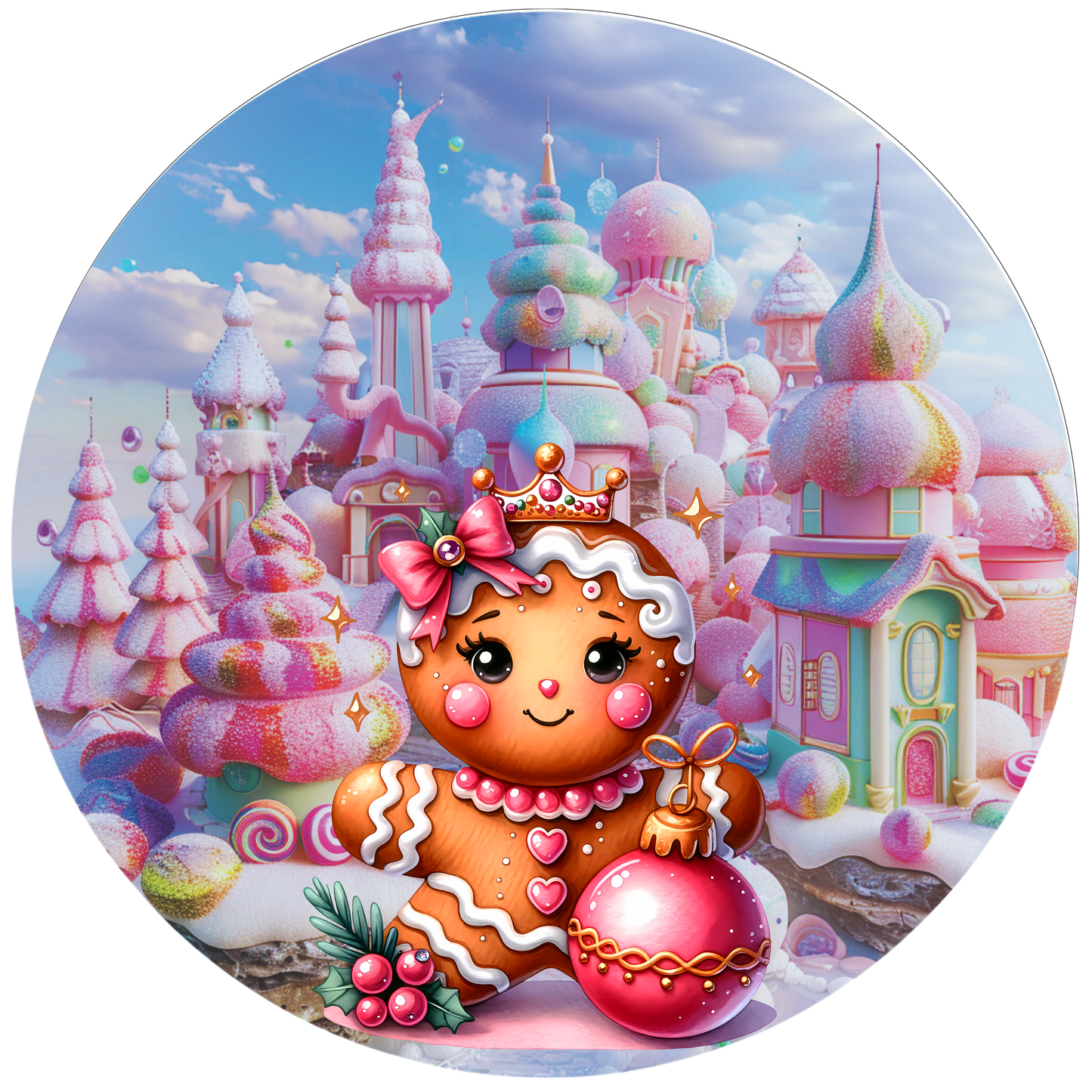 Gingerbread girl with Pink Ornament Round Sign