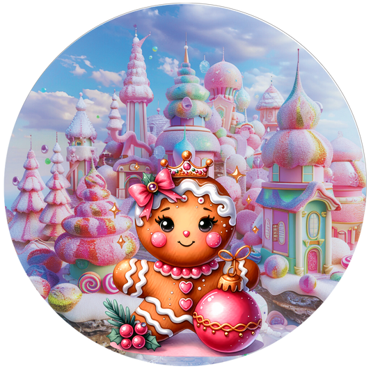 Gingerbread girl with Pink Ornament Round Sign