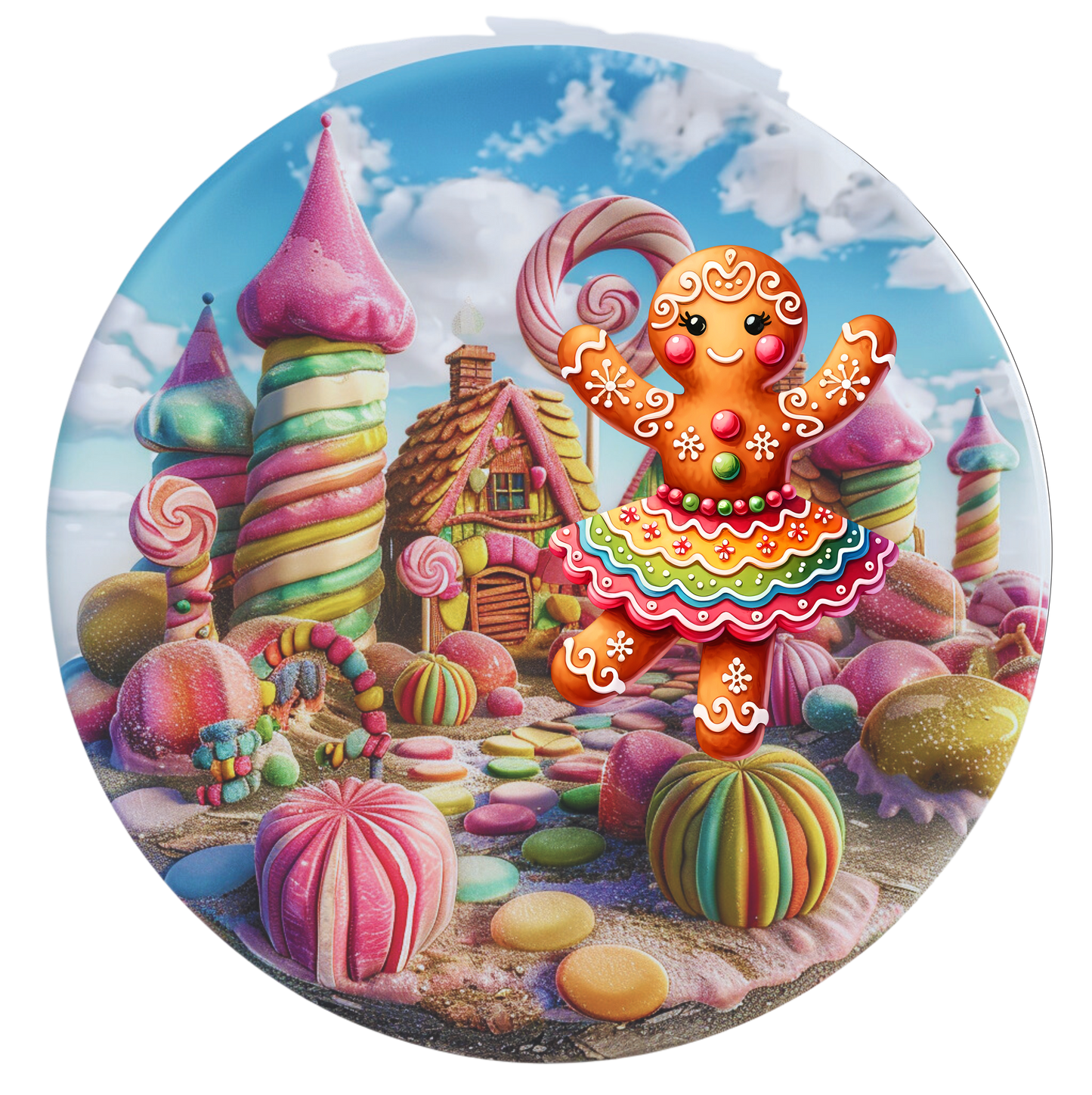 Gingerbread girl with Swirl Candyland Round Sign