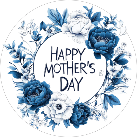 Happy Mother's Day Shades of Blue Flowers Round