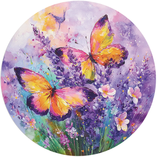 Lavender and Orange Butterfly with florals Round Sign
