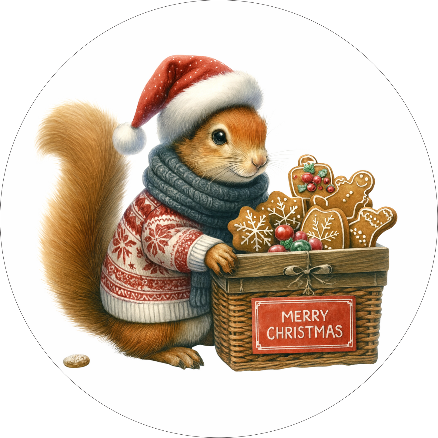 Merry Christmas Squirrel with Cookies Round Sign