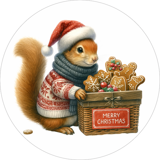 Merry Christmas Squirrel with Cookies Round Sign
