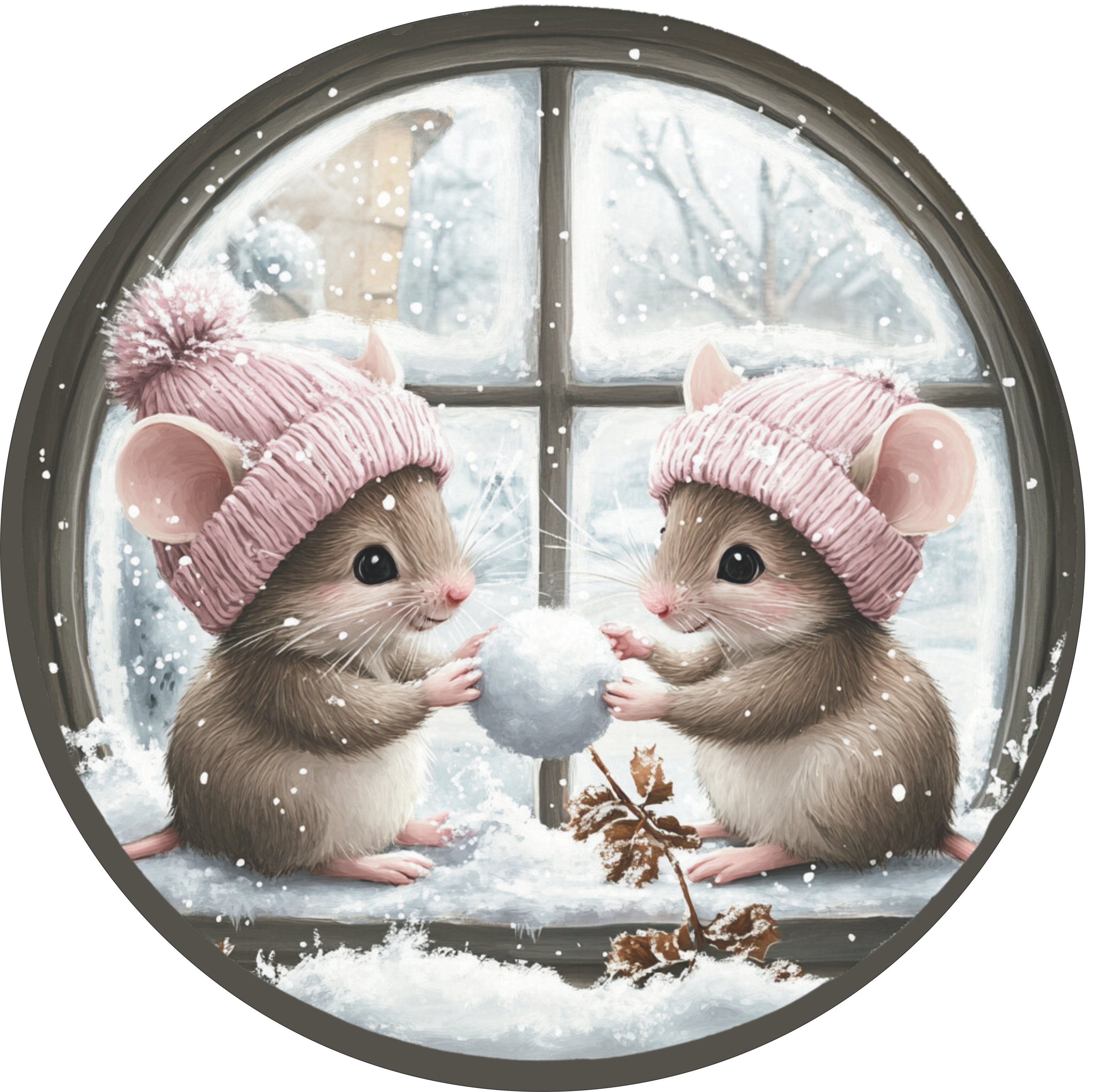 Mice in Snow Pink Hat Round Sign – RCL Signs and More