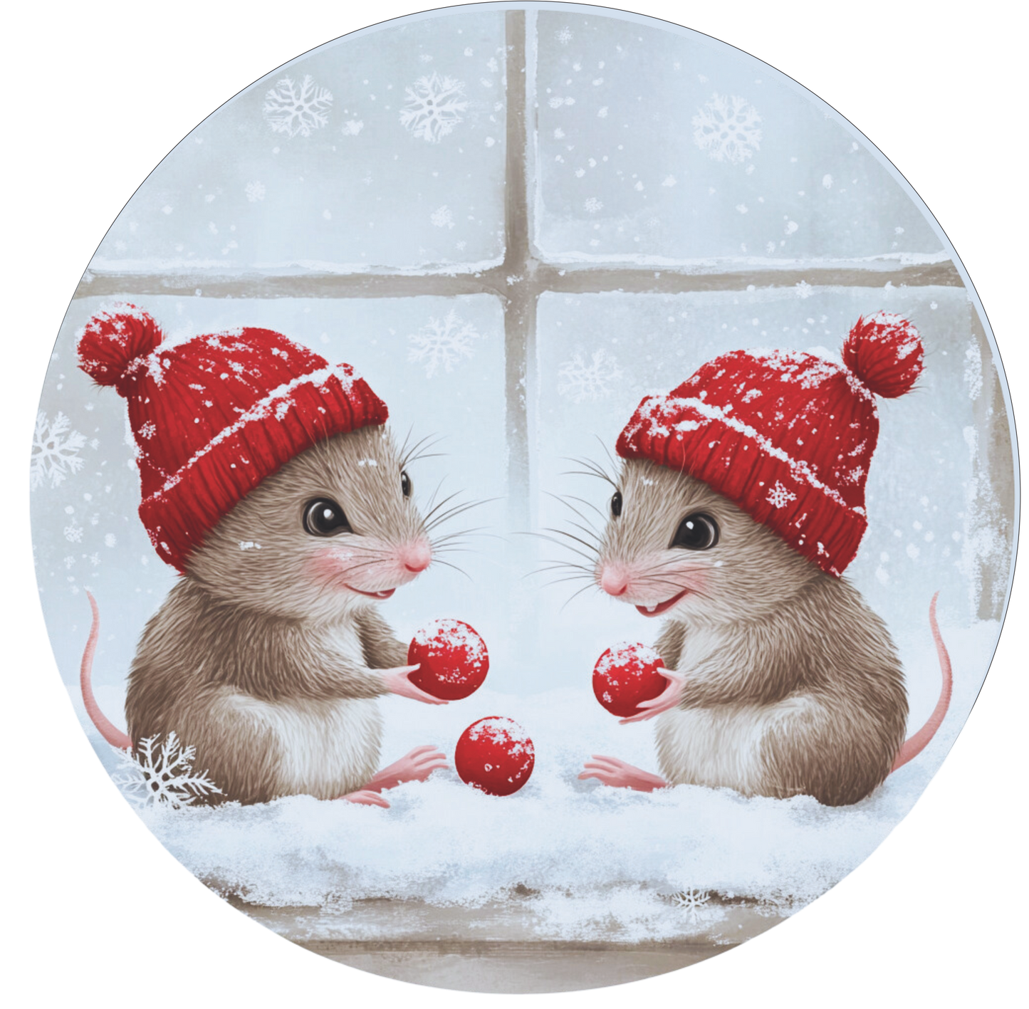 Mice in Snow Red Hat Round Sign