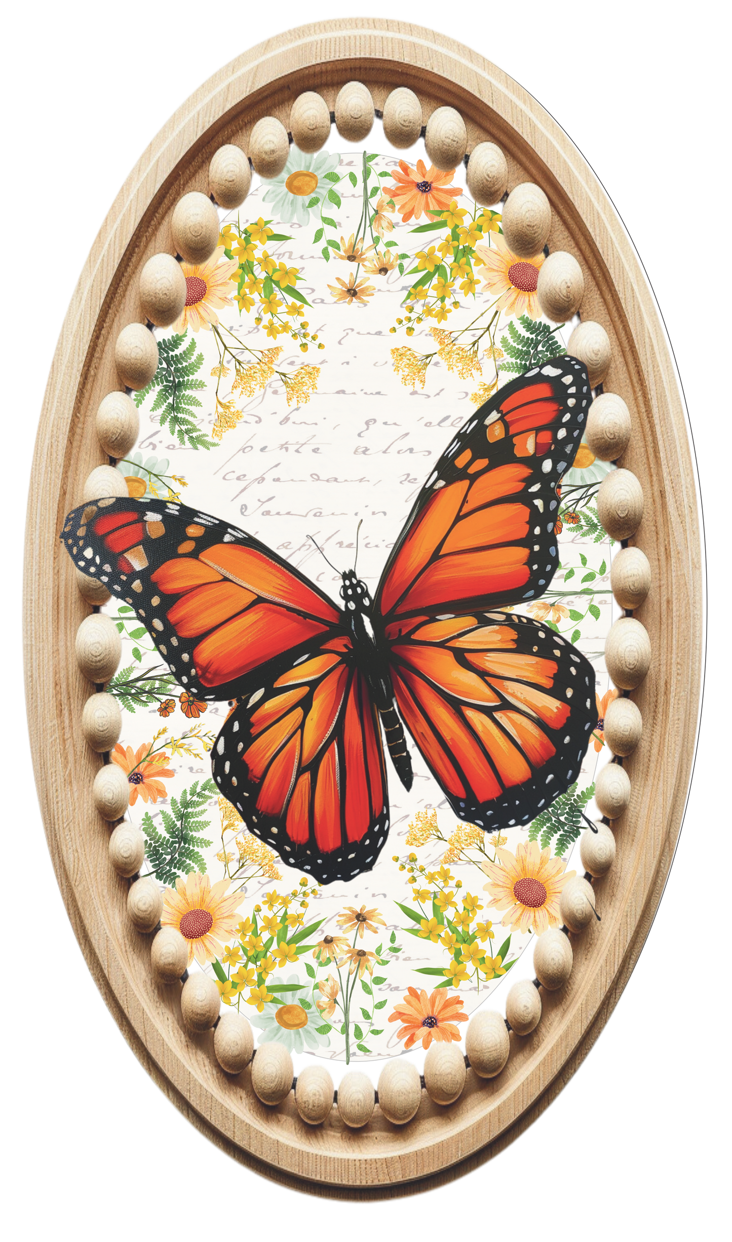 Monarch butterfly in a wood bead frame light sign Oval