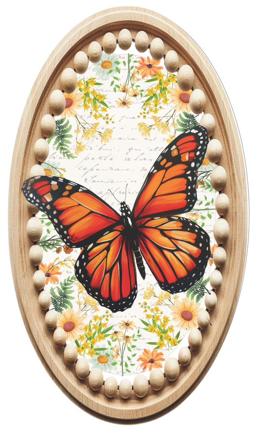 Monarch butterfly in a wood bead frame light sign Oval