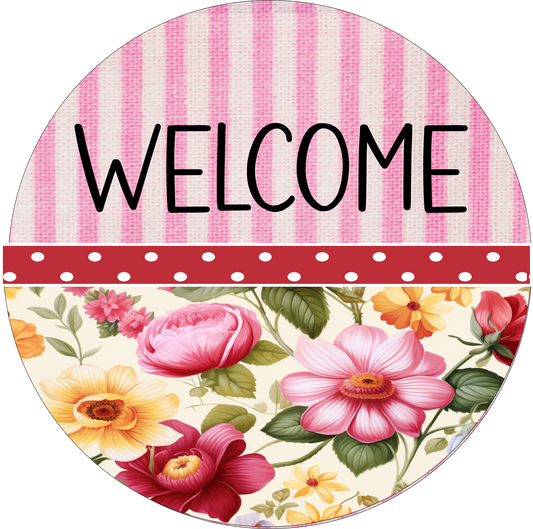 Pink, Red and Yellow floral Welcome round