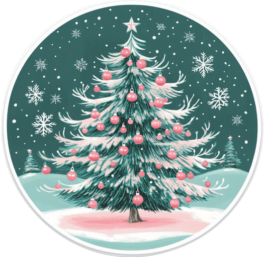 Mint and Pink Christmas tree Round Sign