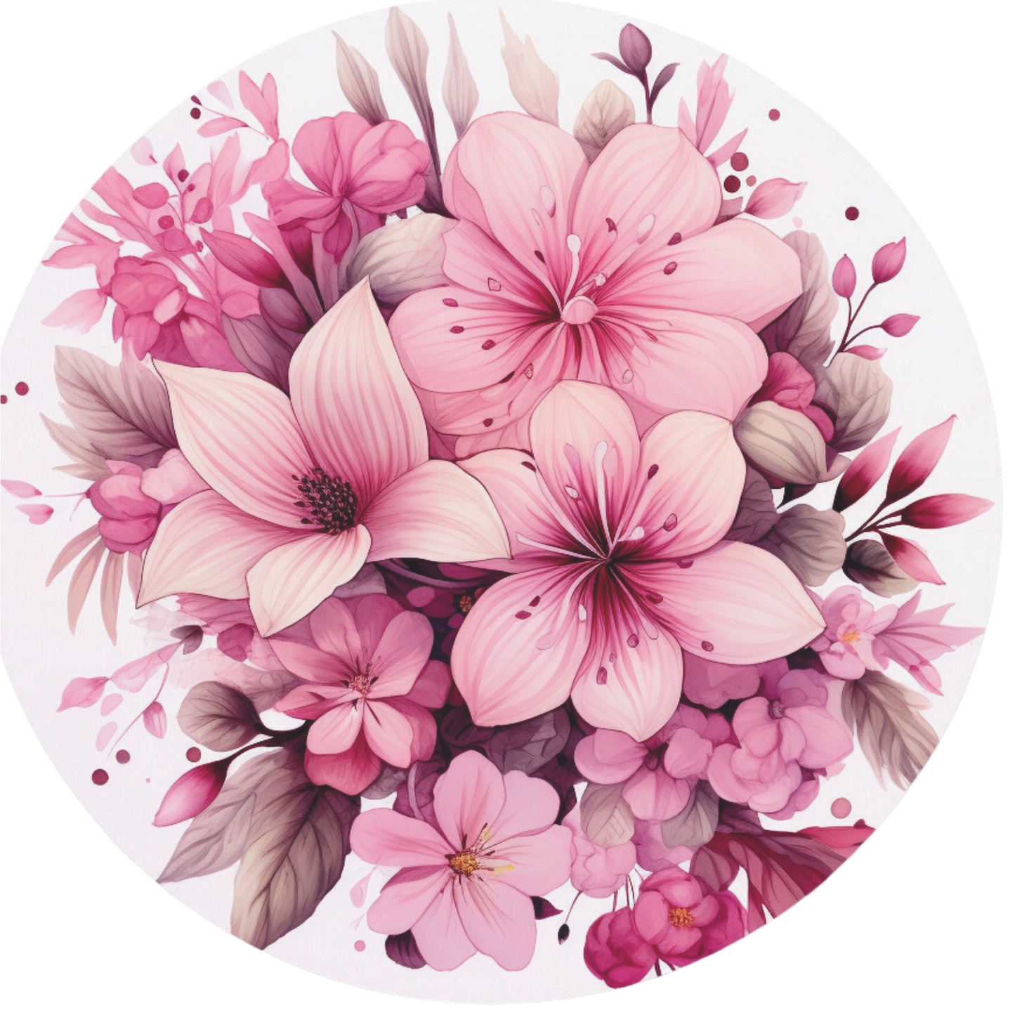 Pink and Natural florals round