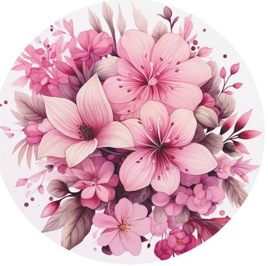 Pink and Natural florals round