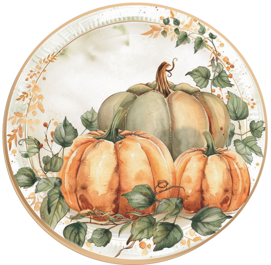 Pumpkins and leaves in orange and golds Sign Round
