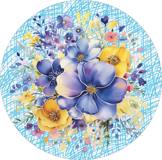Spring and Summer Blue with purple florals round