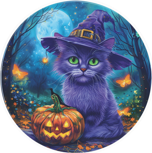 Halloween Cat  with blue moon Sign Round