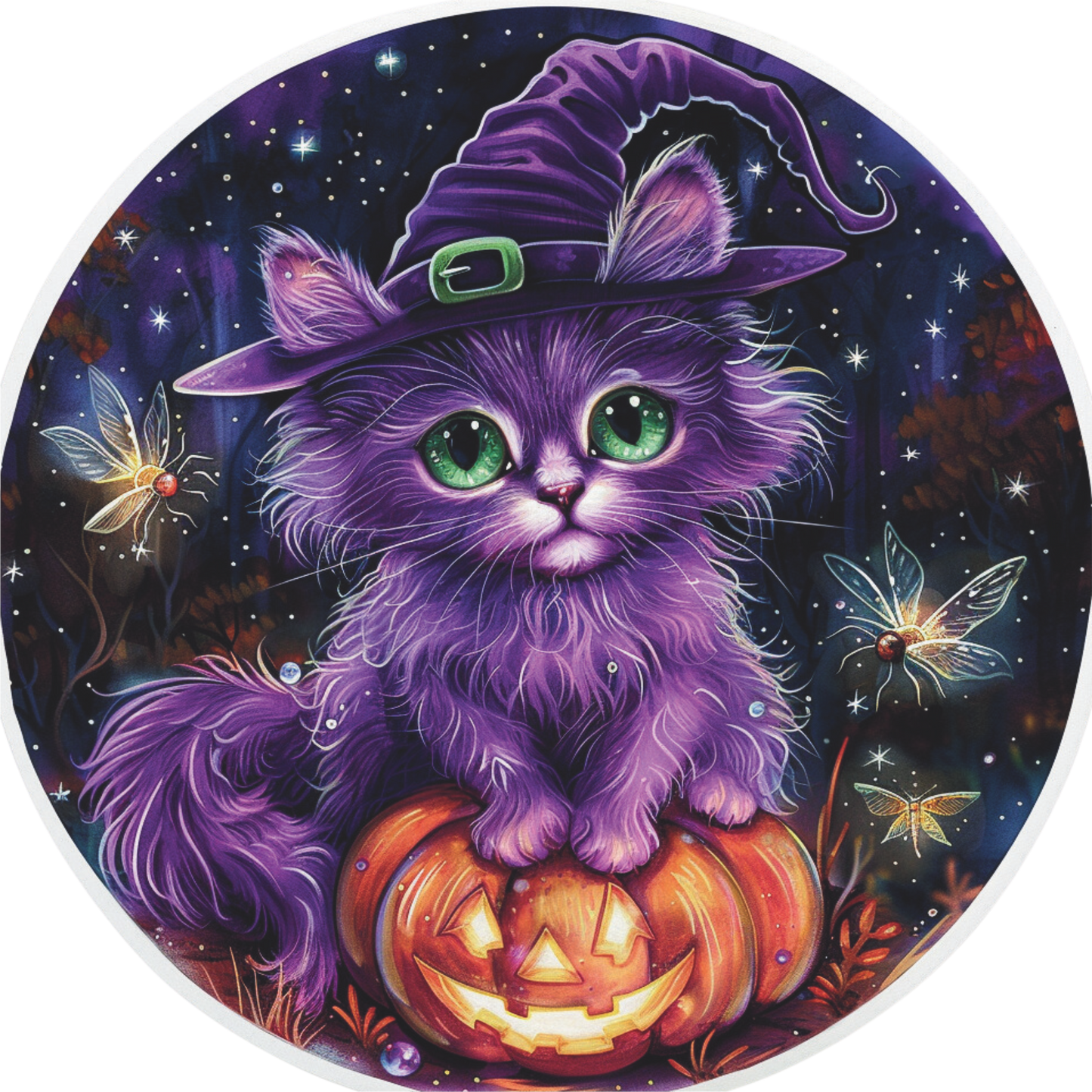Halloween Purple Cat Sign Round