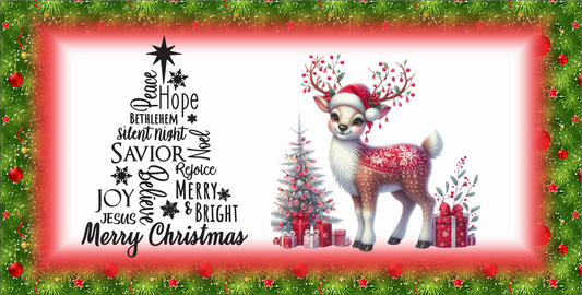 Reason for the season Word Christmas Tree with Reindeer  6 x 12 wreath sign