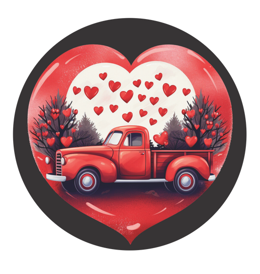 Red Truck framed in a heart  Sign Round