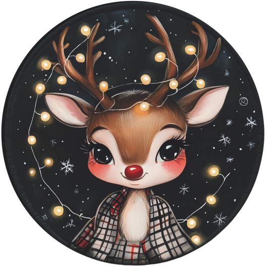 Girl Reindeer with white lights Round Sign